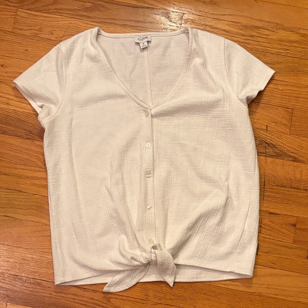 J. Crew cream Button-Down short sleeve Shirt with Tie Front